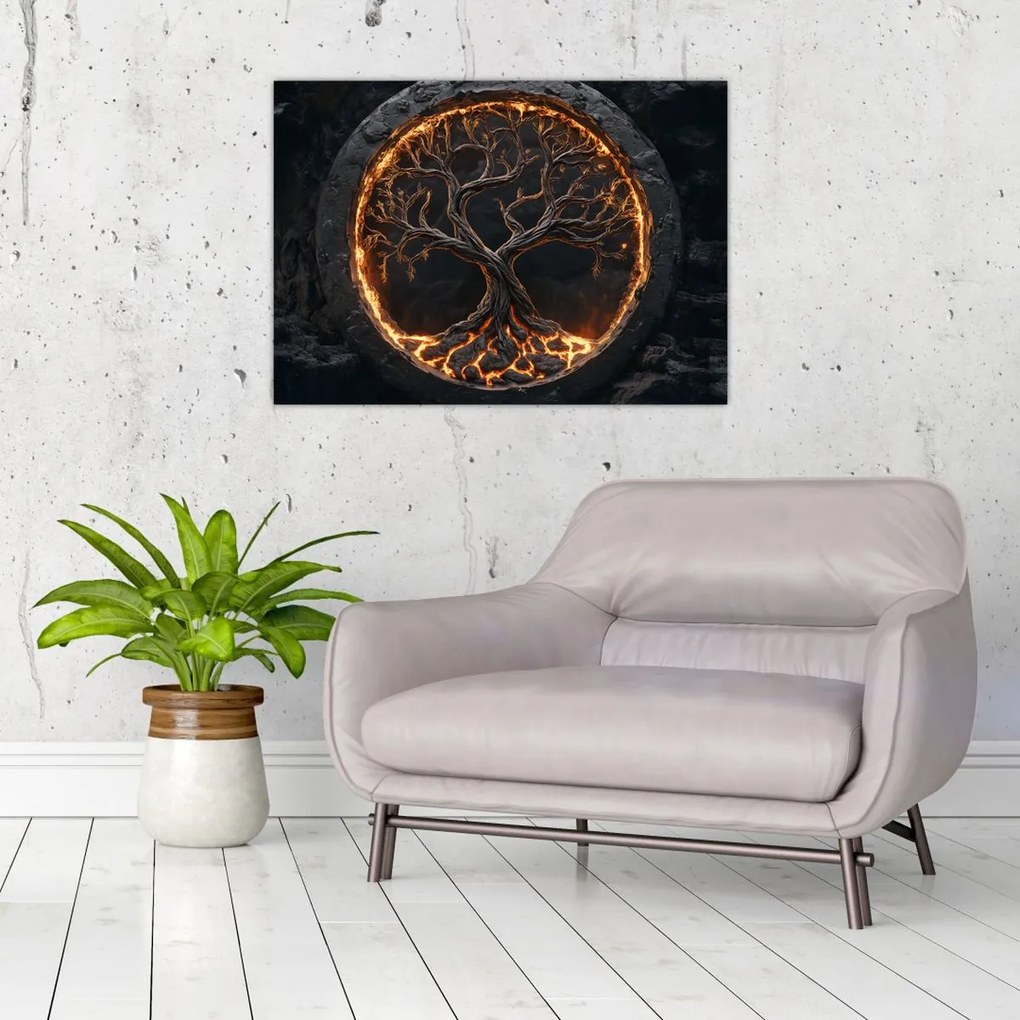 Üveg kép – Életfa lávában I. (70x50 cm)
