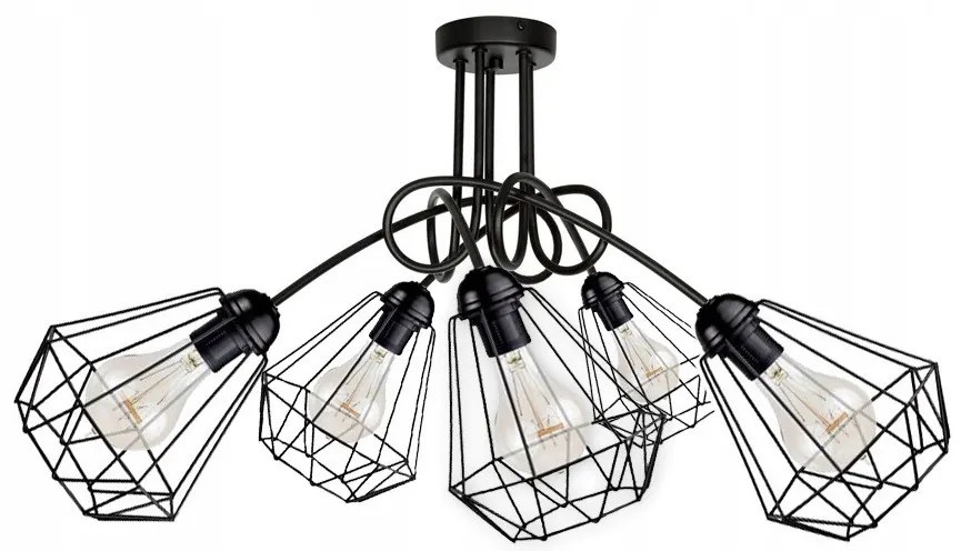 KÉSZLETKISÖPRÉS! Glimex Diamond drót búrás fix mennyezeti lámpa fekete 5x E27