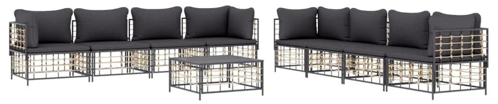 9 részes antracitszürke polyrattan kerti ülőgarnitúra párnákkal