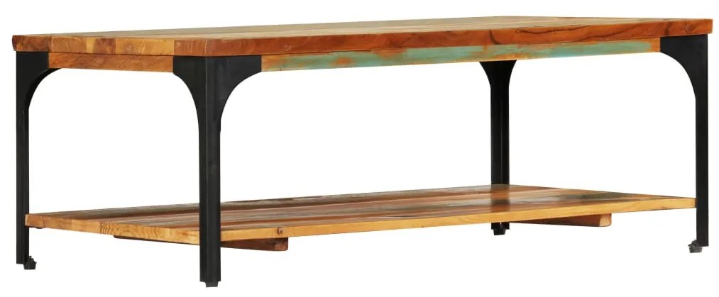 Tömör újrahasznosított fa dohányzóasztal polccal 100x60x35 cm