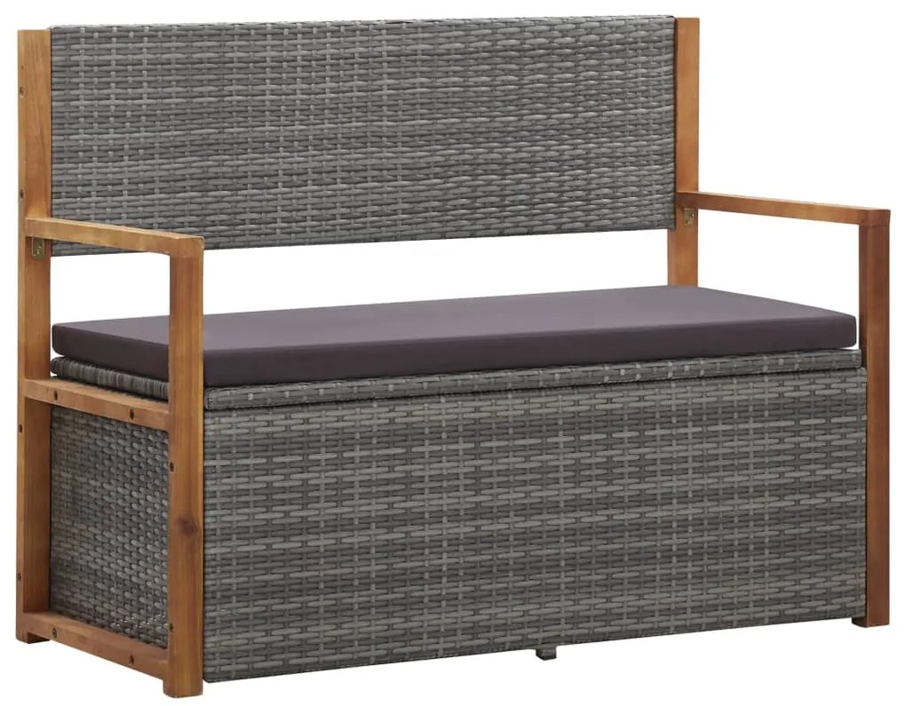 vidaXL szürke polyrattan és tömör akácfa tárolópad 115 cm