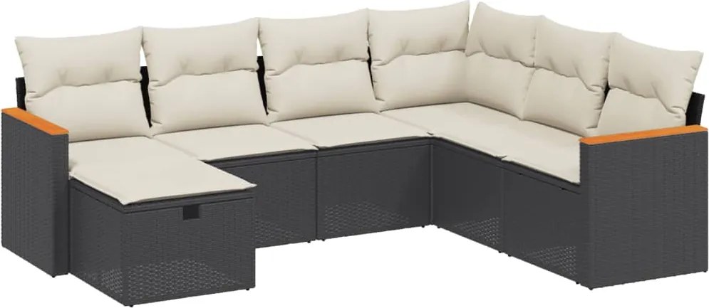 vidaXL 7 részes fekete polyrattan kerti ülőgarnitúra párnával