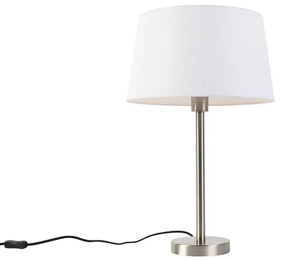 Modern asztali lámpa acélból fehér árnyékolóval 32 cm - Simplo