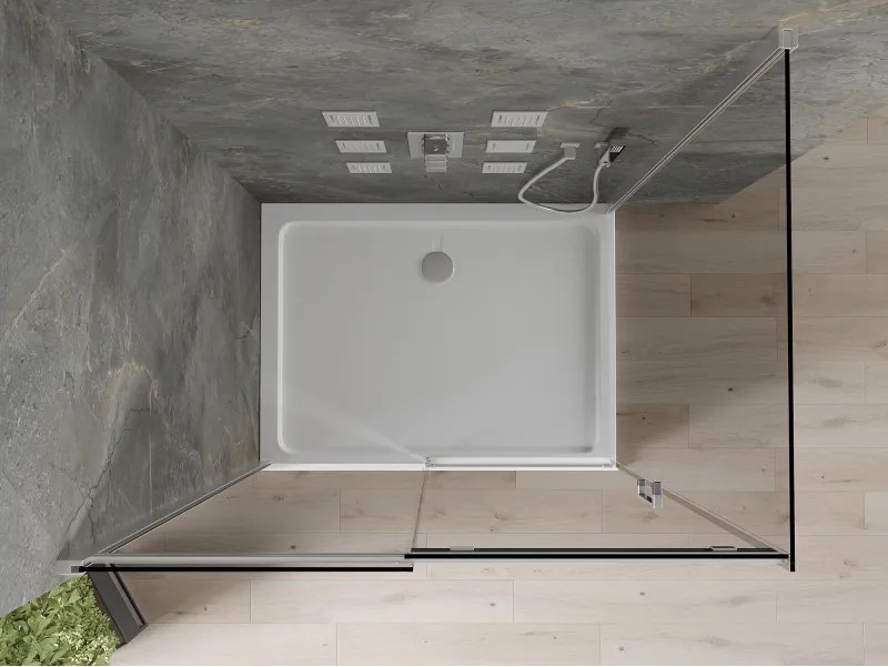 Mexen Omega 100 x 90 cm tolóajtós zuhanykabin, grafit, króm + Flat zuhanytálca, fehér - 825-100-090-01-40-4010