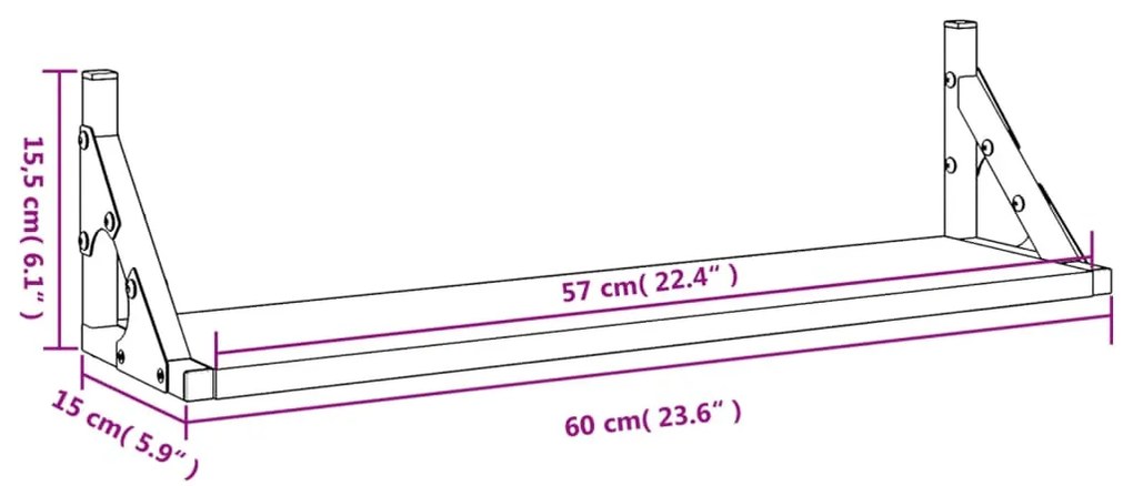 2 db fekete fali polc 60 x 15 x 15,5 cm