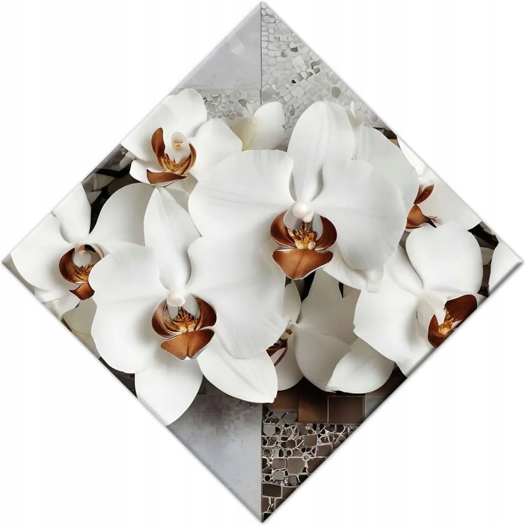 Vászonkép 56x56 Fehér orchideák és mozaik