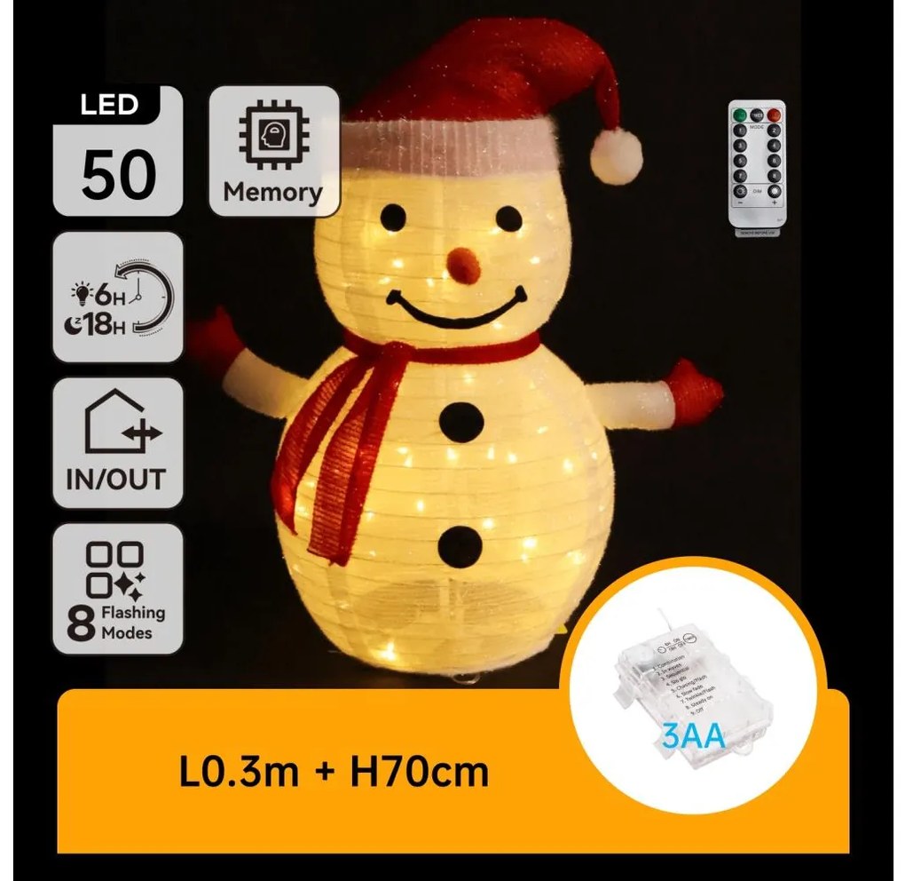 Aigostar - karácsonyi kültéri LED dekoráció 50xLED/3xAA 0,7m IP44 hóember