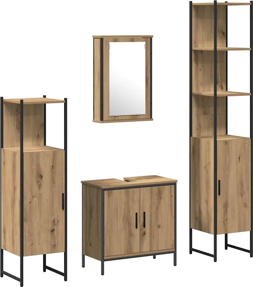 vidaXL Fürdőszoba bútor szett polcokkal tárolóval 4 pcs Barna Faanyag