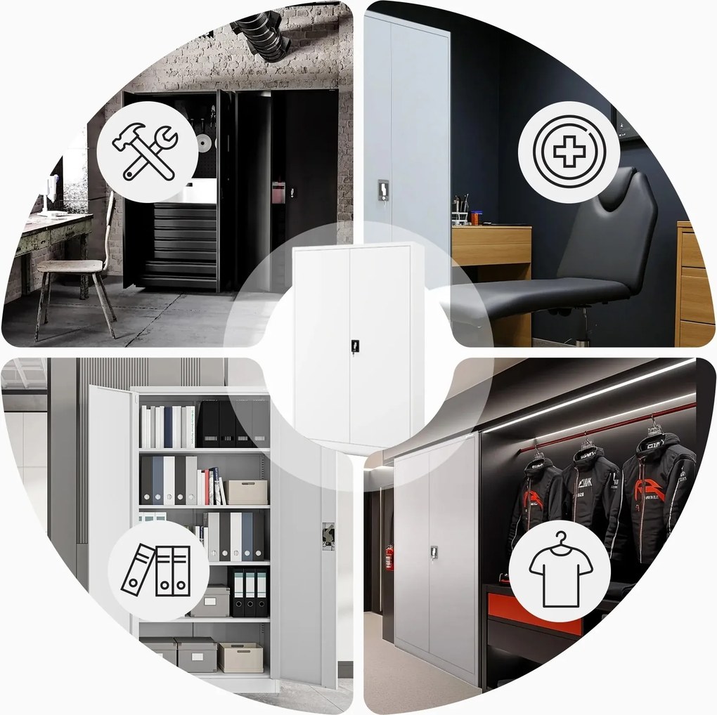 Fém iratszekrény JAN II, 1150 x 1850 x 400 mm, fehér