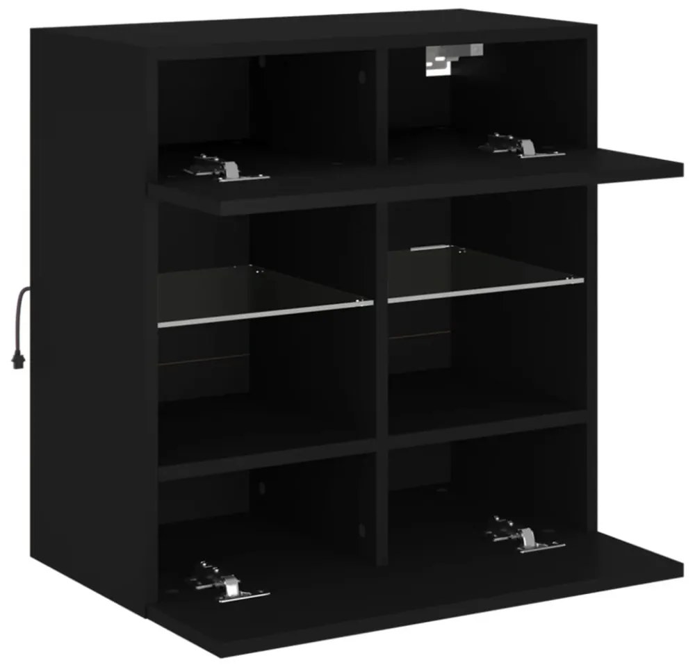 fekete falra szerelhető TV-szekrény LED-lámpákkal 58,5x30x60,5