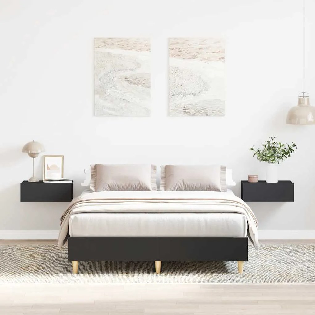 fekete szerelt fa ágykeret matrac nélkül 140x190 cm