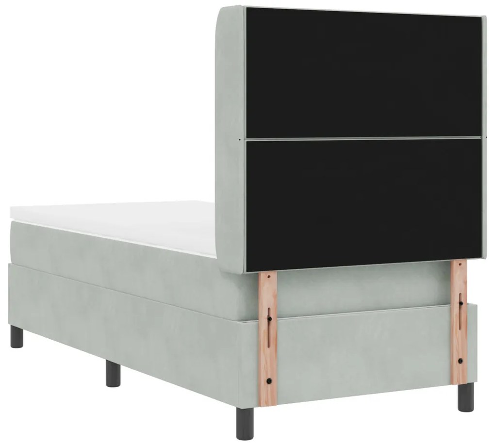 Box Spring Ágy Matraccal és LED Fény Világosszürke 90x190 cm Bársony