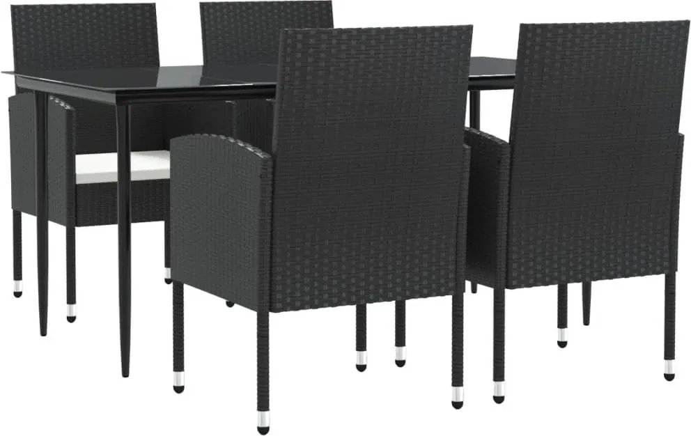 vidaXL 5 részes fekete polyrattan és acél kerti étkezőgarnitúra