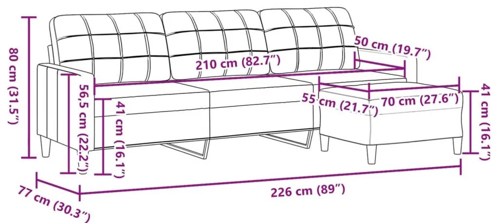 3 személyes bordó szövet kanapé lábtartóval 210 cm