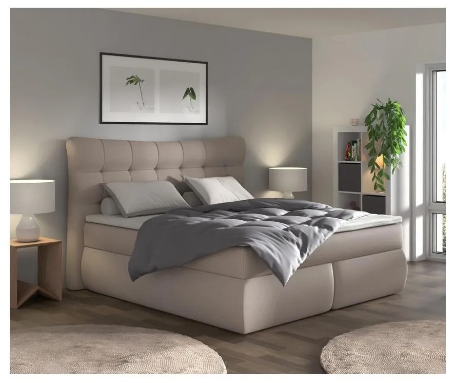 Boxspring ágy SOFIA 180x200 cm bézs matraccal és topperrel