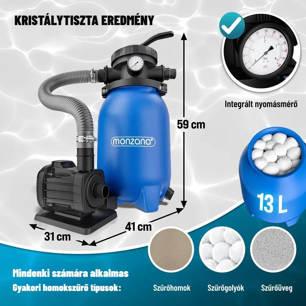 AQUA homokszűrő medencéhez szűrőgolyókkal, 5 000 l/h, kék Monzana