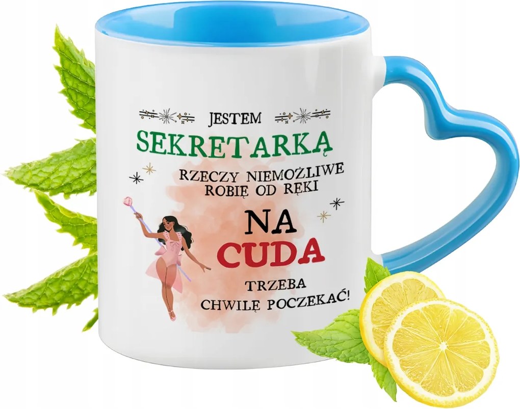 Titkárnőnek Kék Bögre Szív Alakú Füllel Ajándék