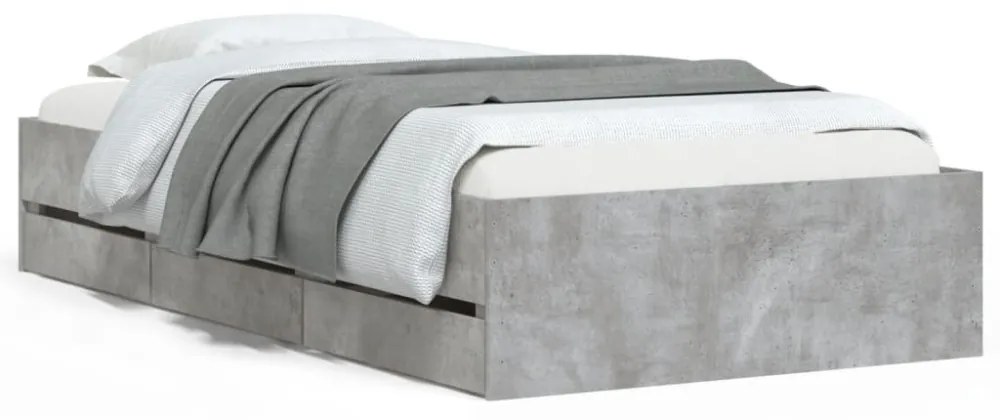 betonszürke szerelt fa ágykeret fiókokkal 100 x 200 cm