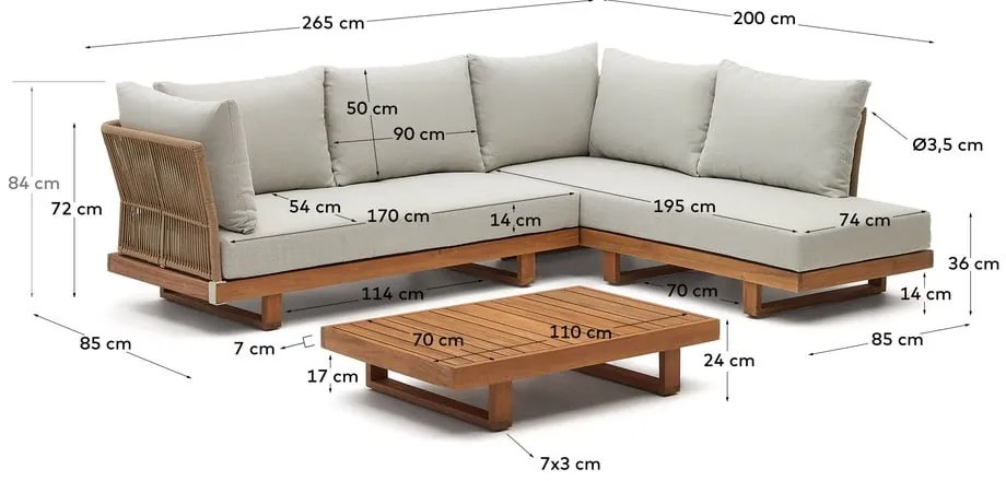 Krémszínű-natúr színű akácfa ötszemélyes kerti lounge szett Raco – Kave Home