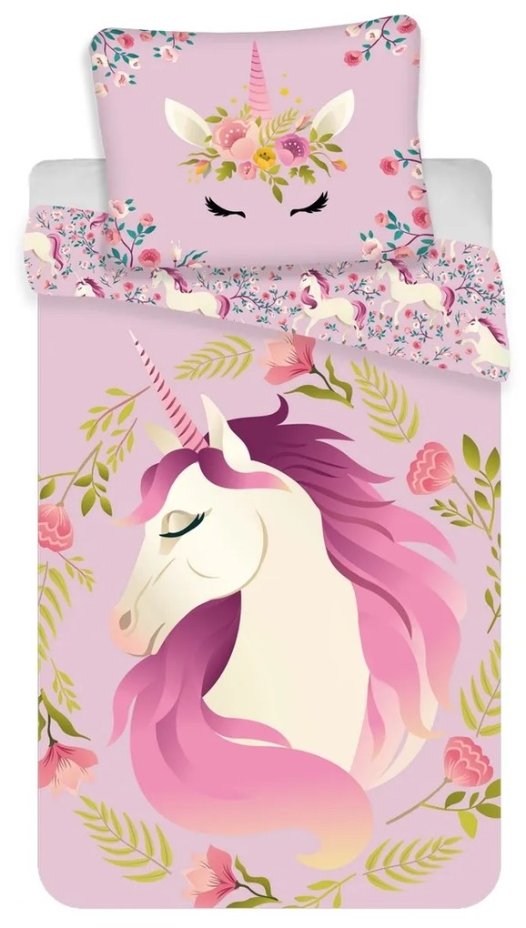 Gyermek pamut ágyneműUnicorn flowers, 140 x 200 cm, 70 x 90 cm