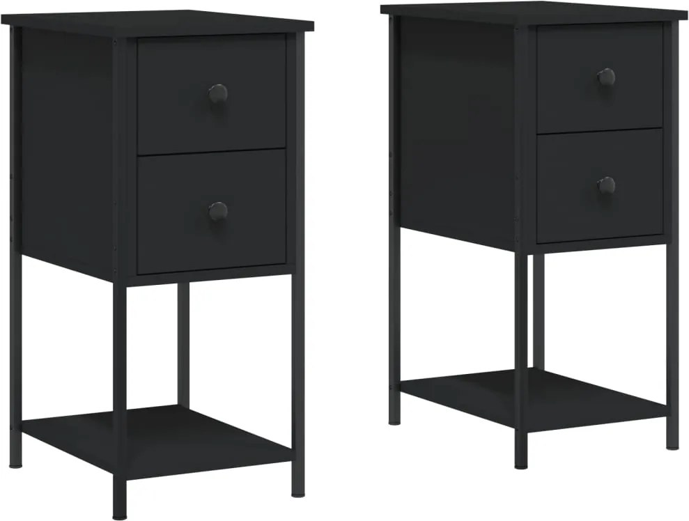 vidaXL 2 db fekete szerelt fa éjjeliszekrény 32x42x70 cm