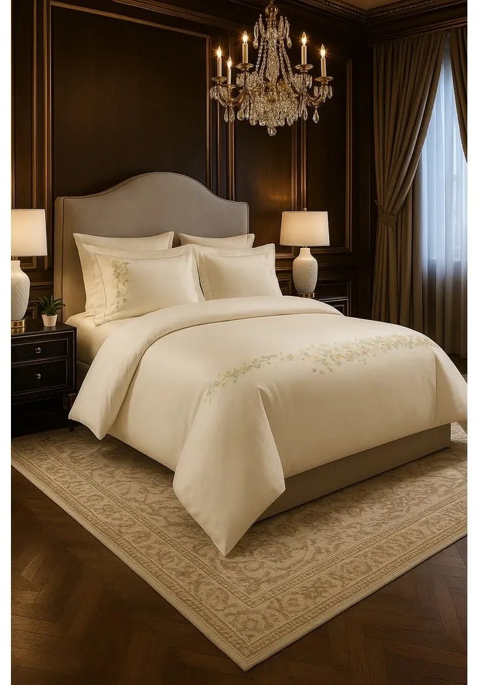 Krémszínű hatrészes egyszemélyes pamut-szatén ágyneműhuzat lepedővel 140x200 cm Maison Bloom – Mila Home Luxury