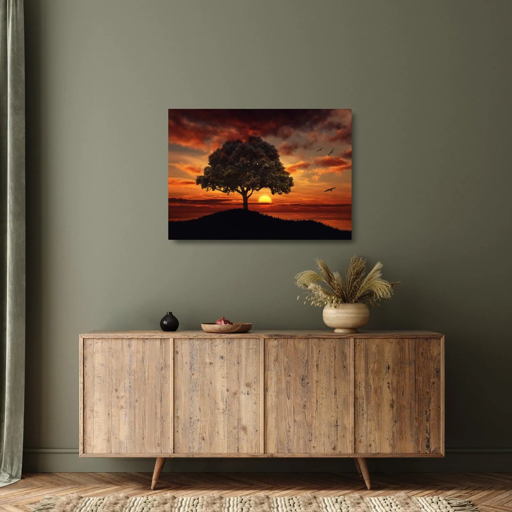 Fa képe naplementével (üvegen) (70x50 cm)