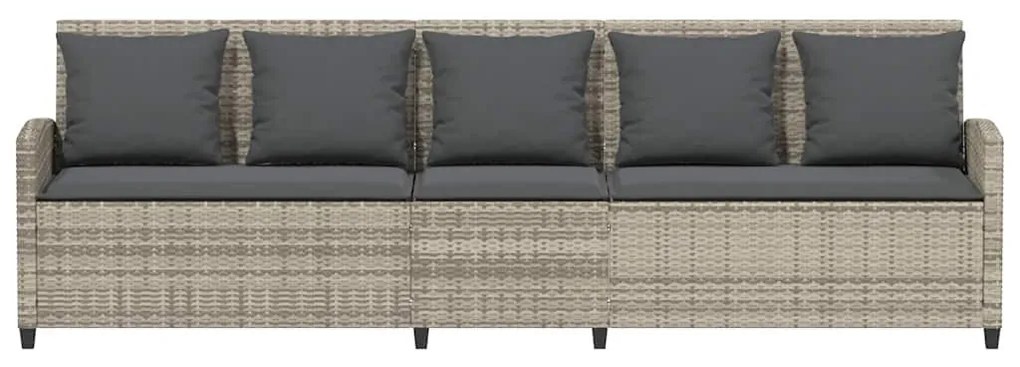 5 személyes világosszürke polyrattan kerti kanapé párnával