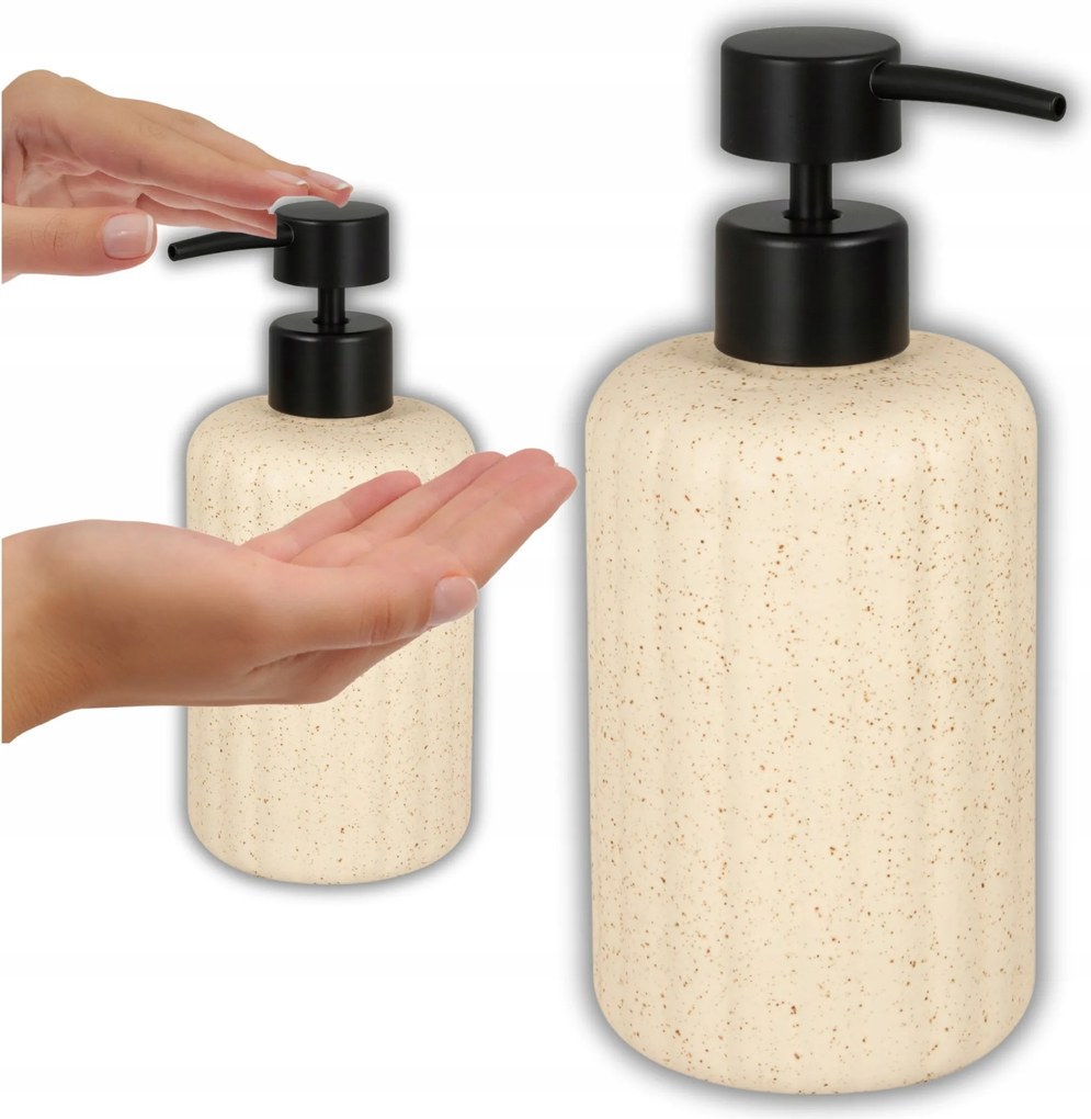 Folyékony szappan adagoló 450ml Kerámia Krémes Fekete Pumpával Kenya