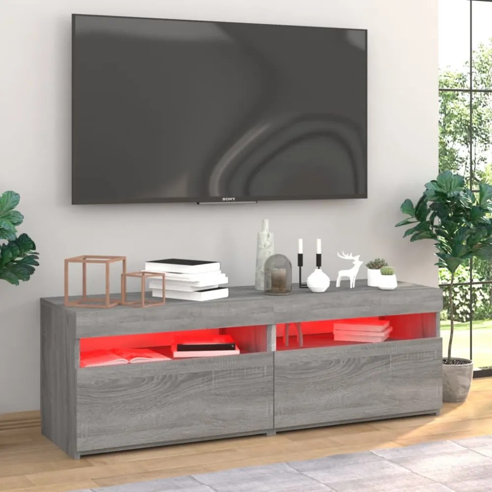 2 db szürke sonoma színű TV-szekrény LED-ekkel 60 x 35 x 40 cm