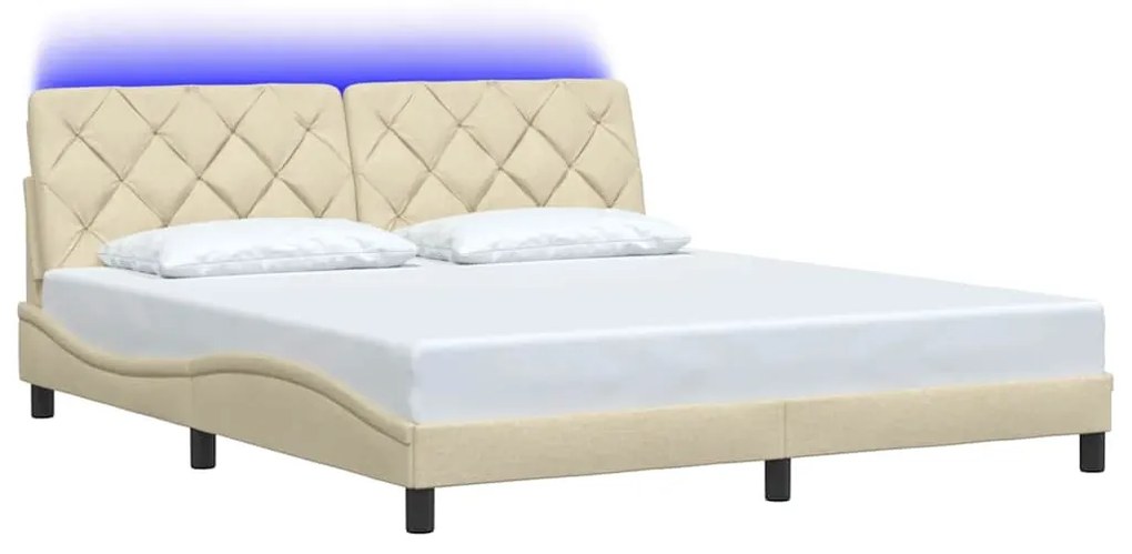 krémszínű szövet ágykeret LED-ekkel matrac nélkül 180 x 200 cm