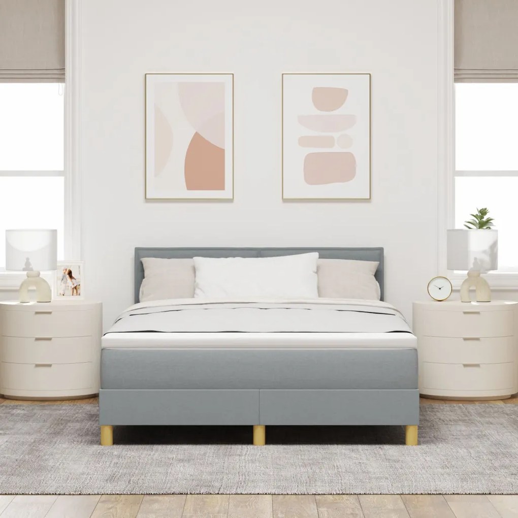 Box Spring Ágy Matraccal Világosszürke 140x190 cm Szövet