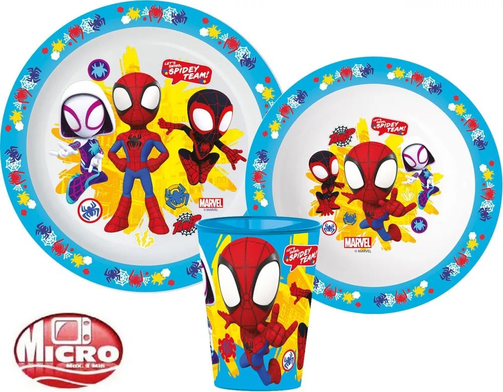 Pókember Spidey Team étkészlet, micro műanyag szett, pohárral 260 ml