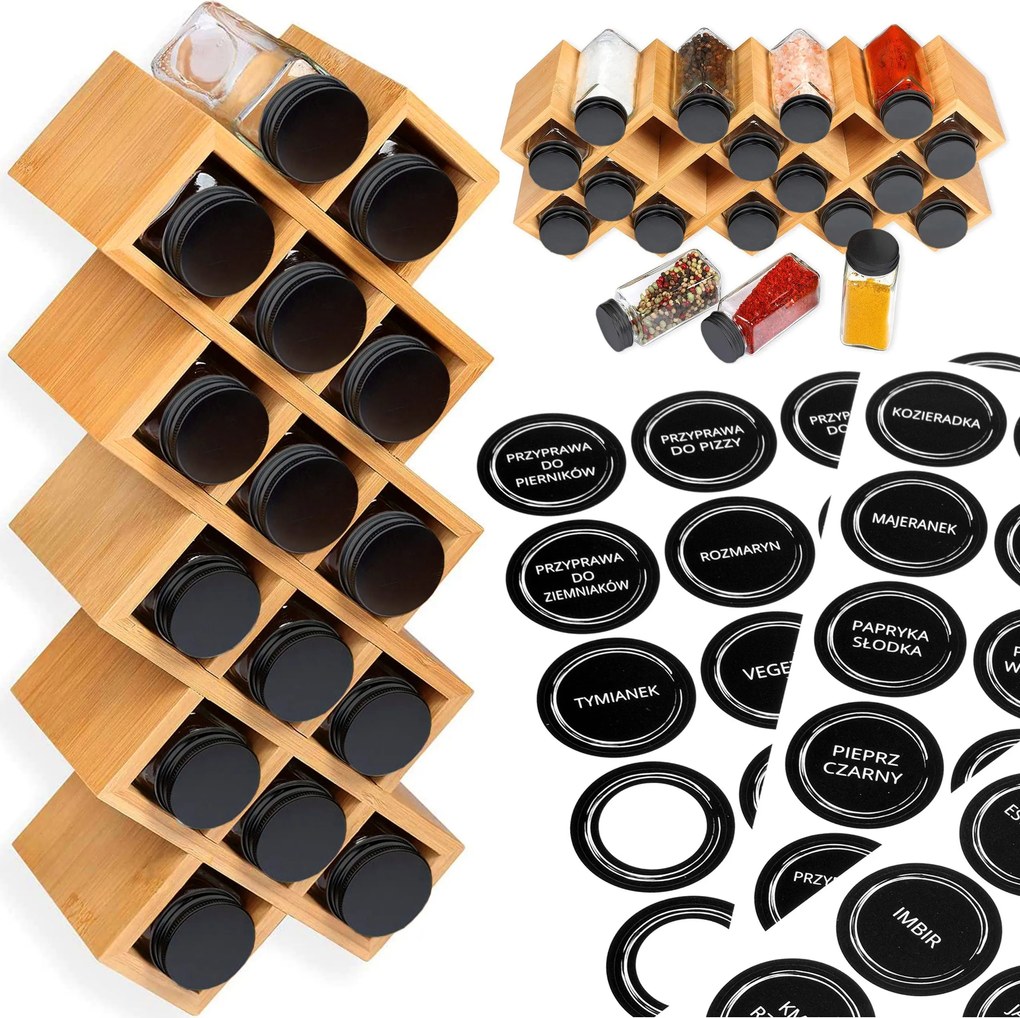 Bambusz fűszertartó állvány Kochen 18 tégelyes