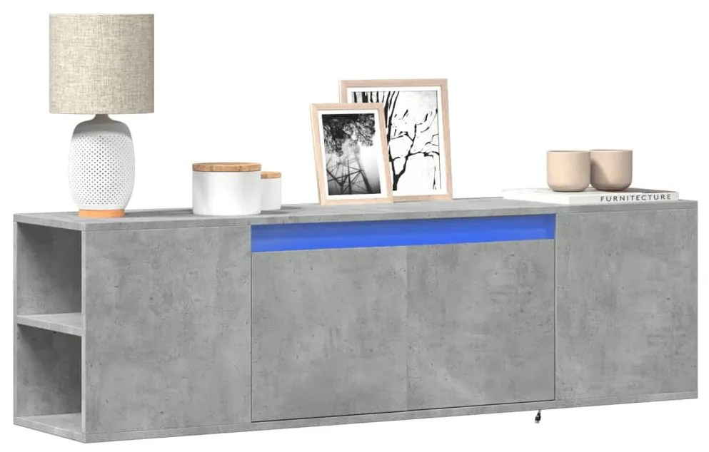 betonszürke falra szerelhető TV-szekrény LED-del 135x31x39,5 cm