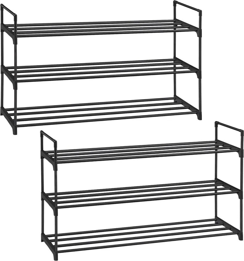 Cipőtartó 3 szintes, 2 darabos készlet, fém cipőtároló, 12–15 pár cipőhöz, fekete