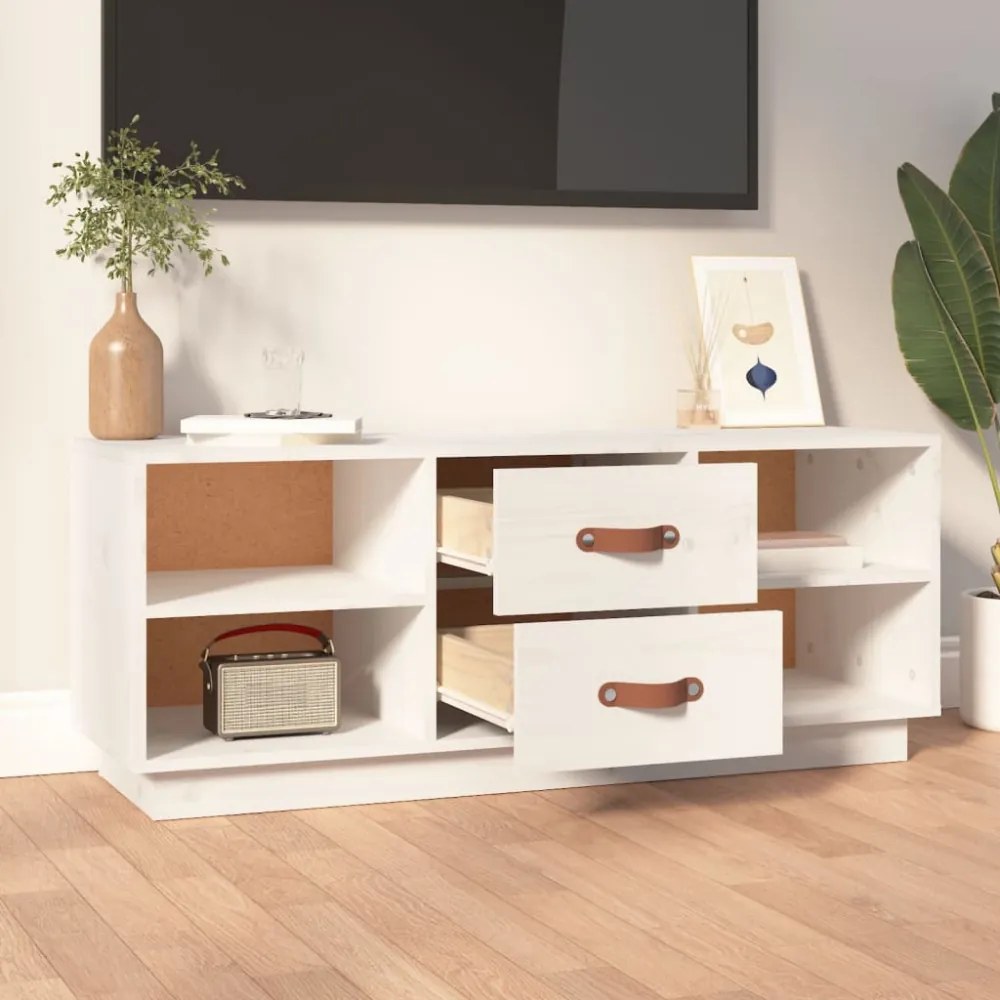 fehér tömör fenyőfa TV-szekrény 100x34x40 cm