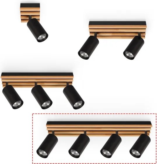 Brilagi - SELE WOOD spotlámpa 4xGU10/30W/230V fekete/fa