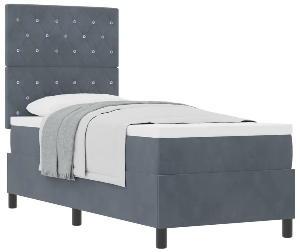 Boxspring Ágy Matraccal Sötétszürke 80x200 cm Bársony