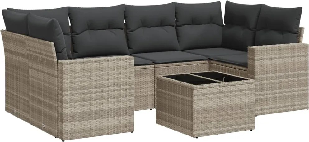 vidaXL 7 részes világosszürke polyrattan kerti ülőgarnitúra párnákkal