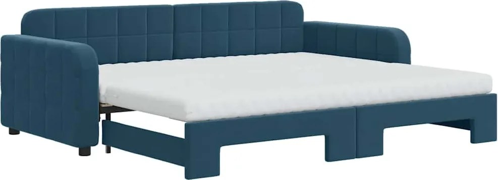 vidaXL kék kihúzható bársony heverő matraccal 90 x 200 cm