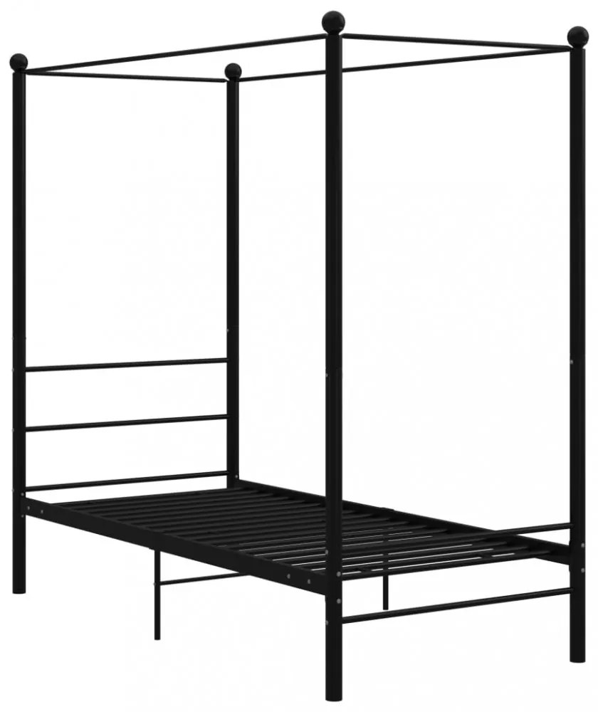fekete fém baldachinos ágykeret 90 x 200 cm