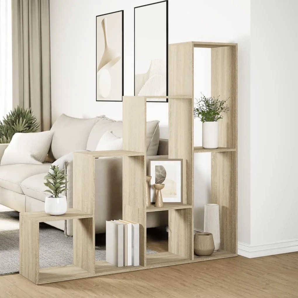 4 szintes sonoma tölgy elválasztó könyvespolc 143,5x29x143,5 cm