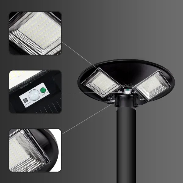 LED napelemes utcai lámpa érzékelővel, 15W/6V, 6500K, IP65, fekete + távirányító