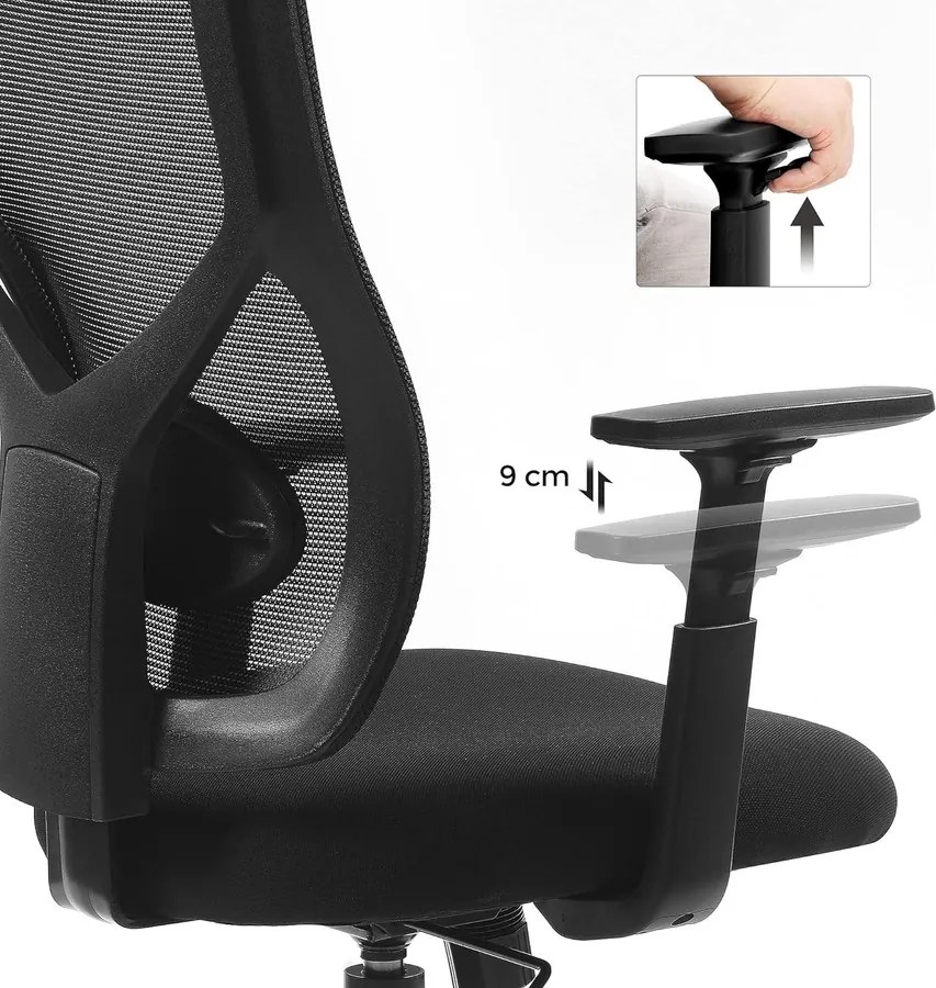 SONGMICS hálós irodai szék, ergonomikus forgószék, fekete
