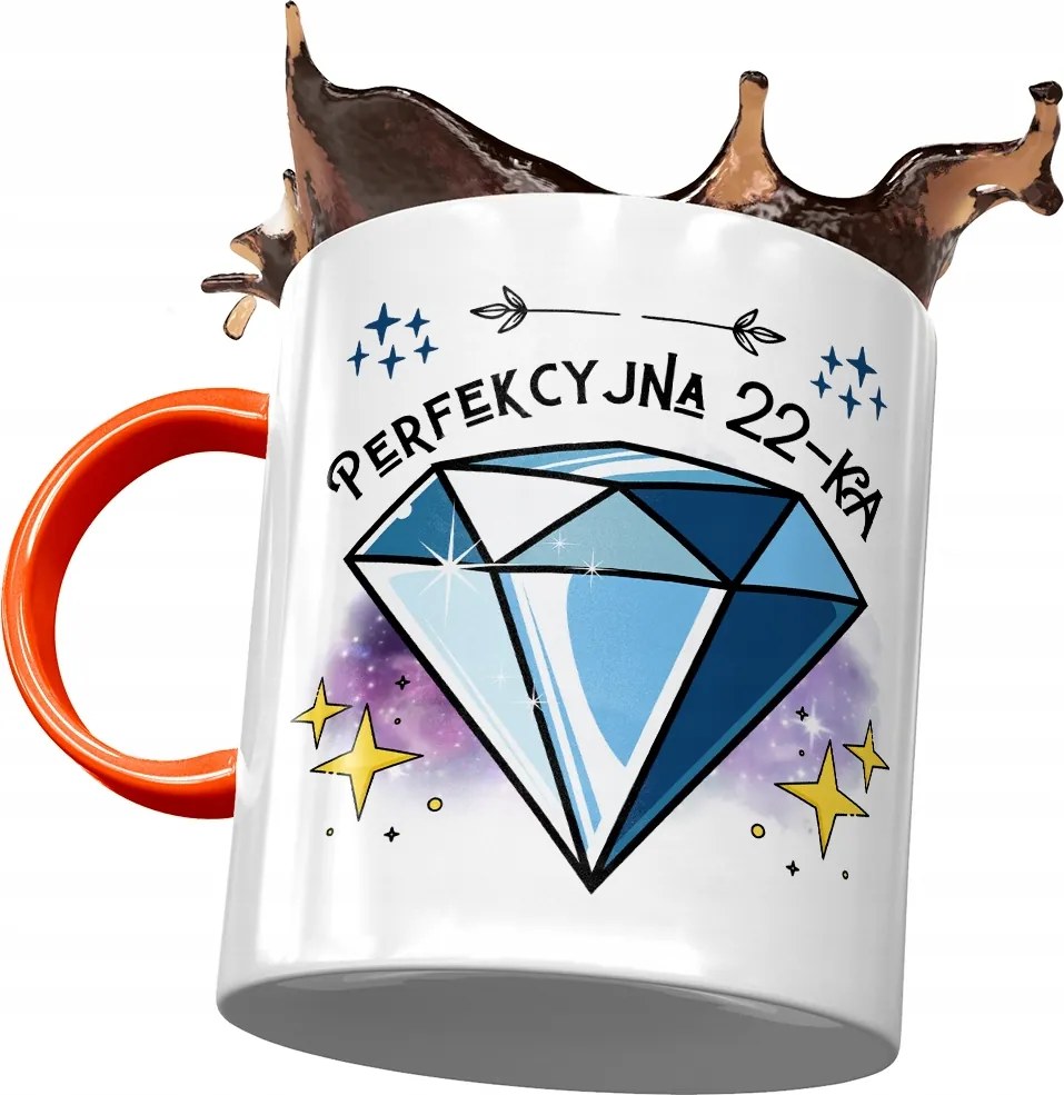 Narancssárga bögre Születésnapra 22 22. 22. fényképes nyomattal