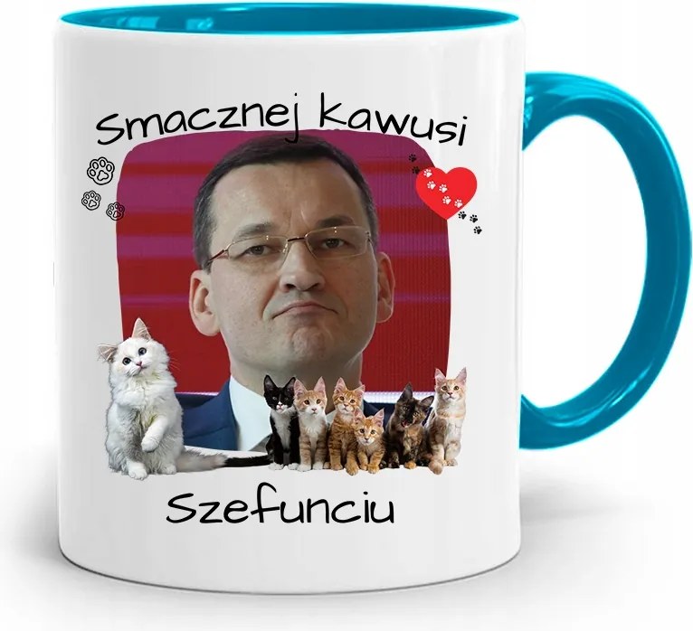 Kék Politikus Bögre Mateusz Morawiecki Miniszterelnök fényképes nyomtatással