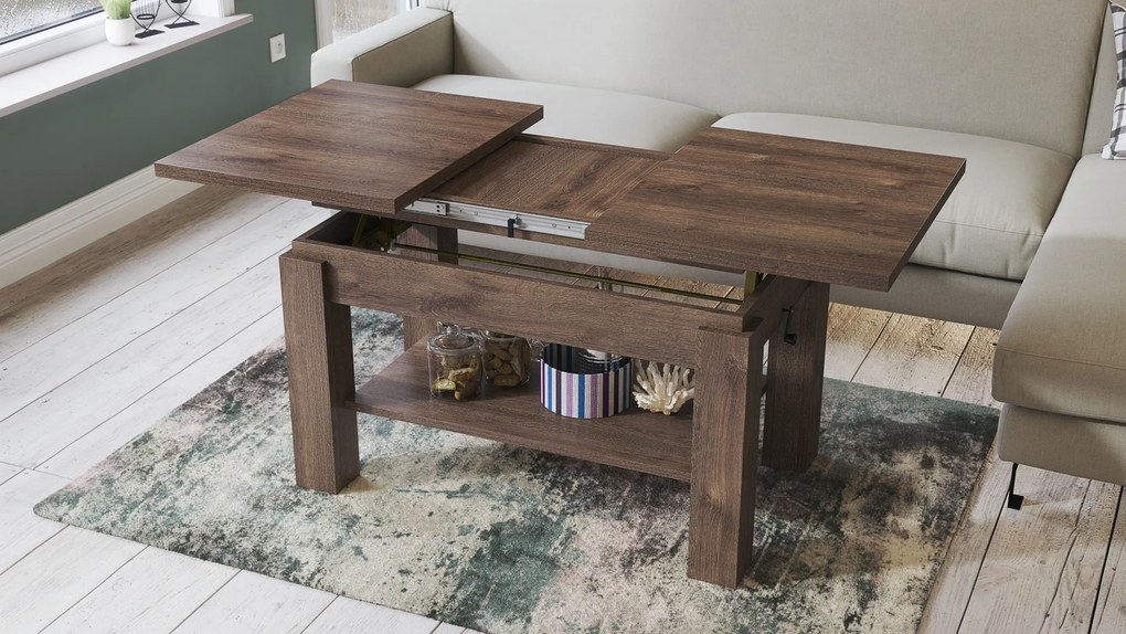 Mazzoni ASTORIA Barna Tölgy - NYITHATÓ/MAGASÍTHATÓ DOHÁNYZÓASZTAL POLCOS ÉTKEZŐASZTAL ÉS DOHÁNYZÓASZTAL EGYBEN