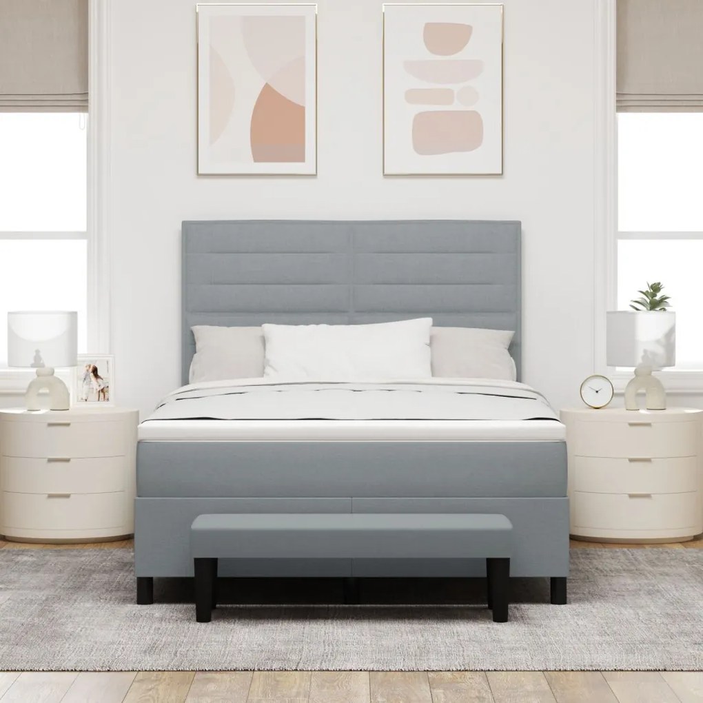 Box Spring Ágy matraccal és padtál szürke 140x200 cm szövet
