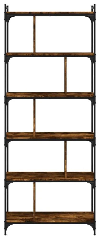 6 szintes füstös tölgy színű fa könyvespolc 76 x 32 x 192 cm